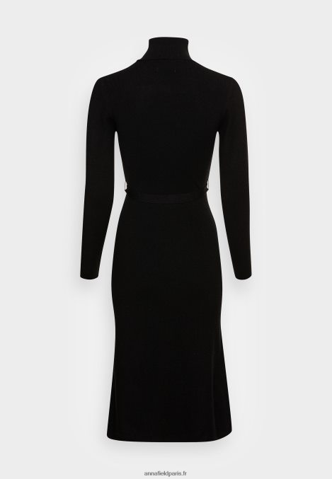 femmes rollkragen ripp mini srickkleid mit grtel robe pull noir 006BT234 Anna Field - Image 2