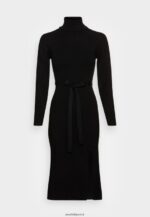 femmes rollkragen ripp mini srickkleid mit grtel robe pull noir 006BT234 Anna Field