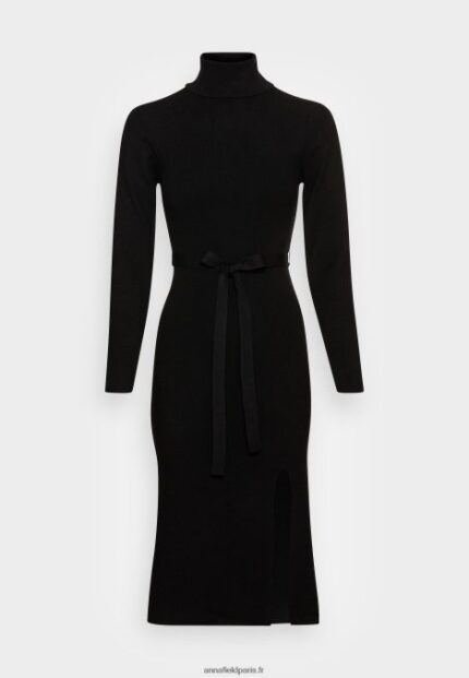 femmes rollkragen ripp mini srickkleid mit grtel robe pull noir 006BT234 Anna Field