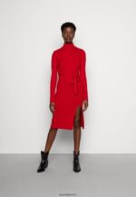 femmes rollkragen ripp mini srickkleid mit grtel robe pull rouge 006BT232 Anna Field