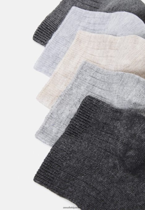 femmes socquettes côtelées douces lot de 5 chaussettes gris/beige 006BT1135 Anna Field - Image 2