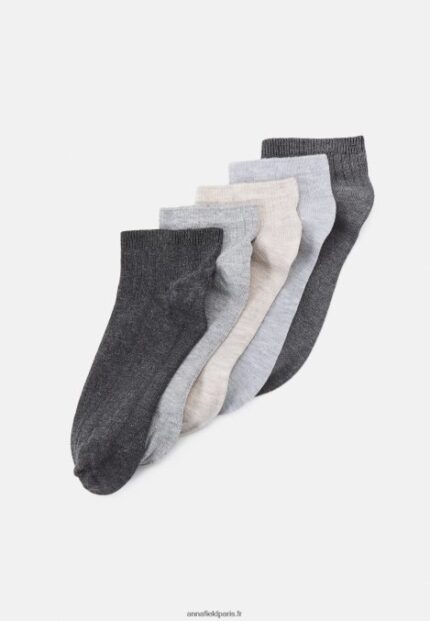femmes socquettes côtelées douces lot de 5 chaussettes gris/beige 006BT1135 Anna Field