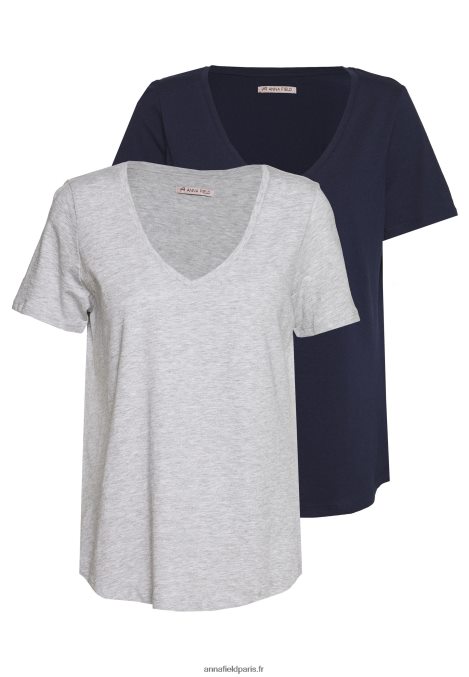 femmes t-shirt basique chiné gris clair/bleu 006BT334 Anna Field - Image 1
