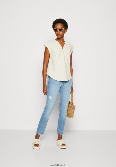 femmes t-shirt imprimé chemise en lin mélangé beige 006BT336 Anna Field - Image 2