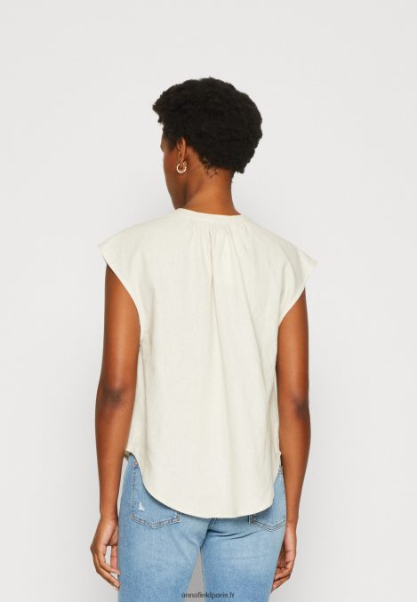 femmes t-shirt imprimé chemise en lin mélangé beige 006BT336 Anna Field - Image 3