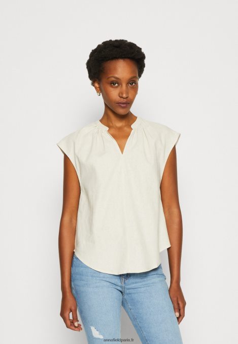 femmes t-shirt imprimé chemise en lin mélangé beige 006BT336 Anna Field - Image 1