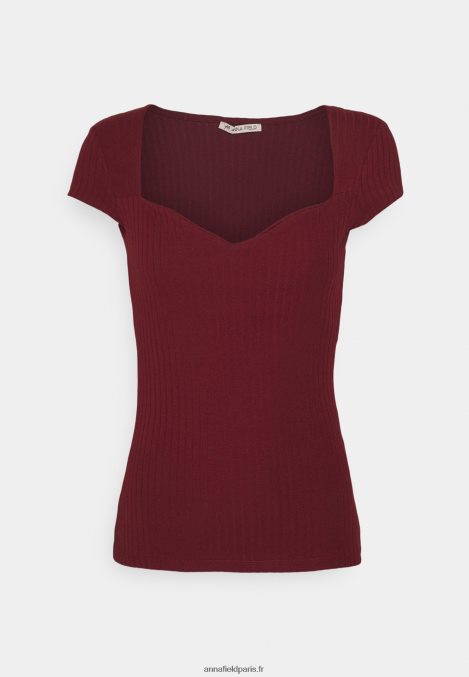 femmes_t_shirt_imprime_rouge_fonce_006bt243_anna_field.jpg femmes t-shirt imprimé rouge foncé 006BT243 Anna Field - Image 1
