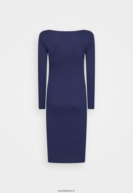 femmes v ausschnitt bodycon midi strickkleid robe droite bleu foncé 006BT214 Anna Field - Image 2