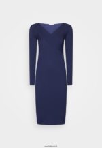 femmes v ausschnitt bodycon midi strickkleid robe droite bleu foncé 006BT214 Anna Field