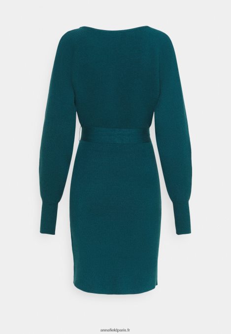 femmes wrap v ausschnitt mini srickkleid mit grtel robe droite sarcelle profonde 006BT207 Anna Field - Image 2