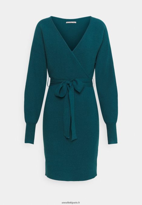 femmes wrap v ausschnitt mini srickkleid mit grtel robe droite sarcelle profonde 006BT207 Anna Field - Image 1