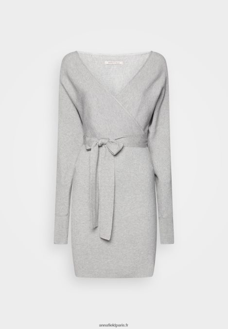 femmes wrap v ausschnitt mini strickkleid mit grtel robe droite gris chiné 006BT216 Anna Field - Image 1